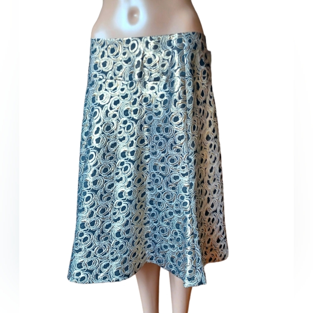 Doncaster Womens Brown Gold Geometric Circles Aline Skirt Tea Midi Length Size 8